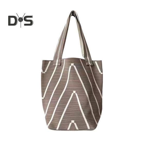 

Женская сумка через плечо с волнистой плетеной текстурой, контрастного цвета, большая вместимость, открытый дизайн, легкая портативная сумка для ежедневных поездок на работу хаки