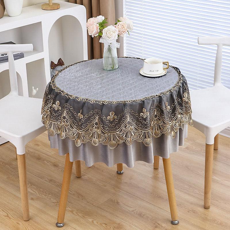 Round Table Fabric Tea Table Round Lace Dutch Velvet Home Cover Thickened Dining Table Living Room Anti Slip Tablecloth