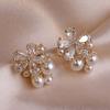 New Flower Full Diamond Earrings for Women Versatile Compact Simple Pearl Earrings Elegant and High-end Earrings