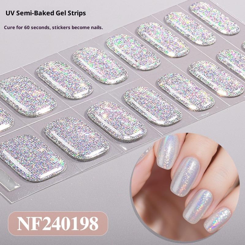 New Semi-cured Gel Nail Stickers with Glitter, Pure Glitter, and Whitening Effect; Semi-cured UV Nail Stickers.