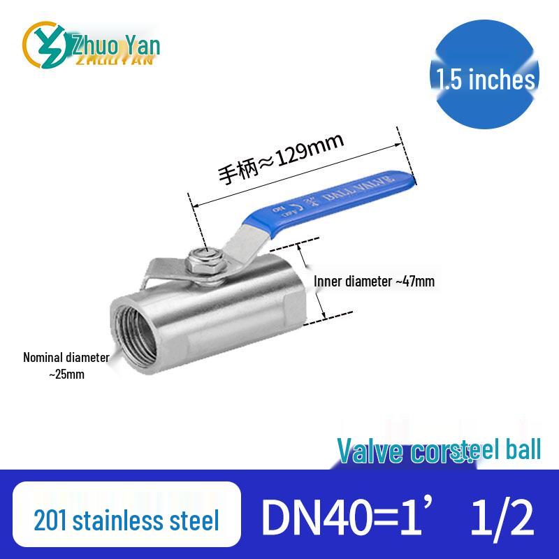 Cantonese Stainless Steel Straight-Through Ball Valve for Noodle Boiling Pot, Inner Threaded Port, High Temperature, DN15.