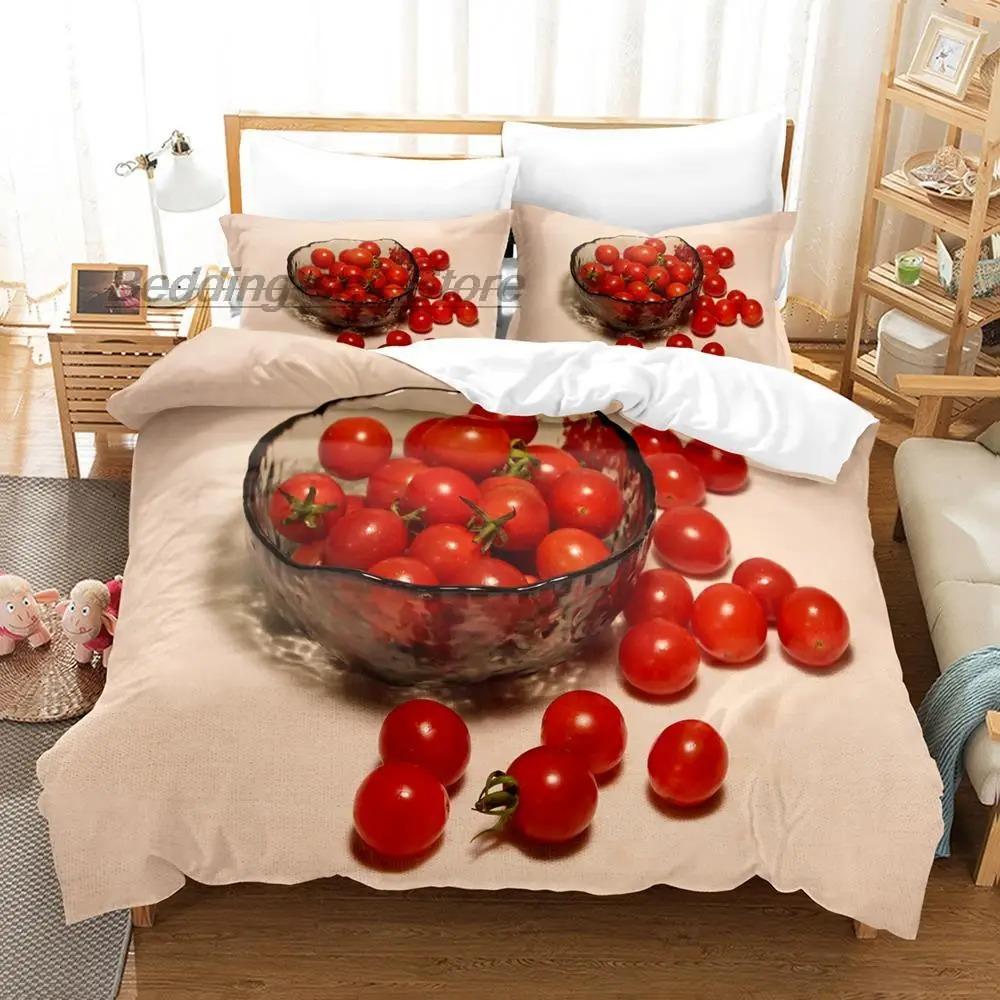 Strawberry Vegetables and Fruits Bedding Set Single Twin Full Queen King Size Bed Set Aldult Kid Bedroom Duvetcover Sets