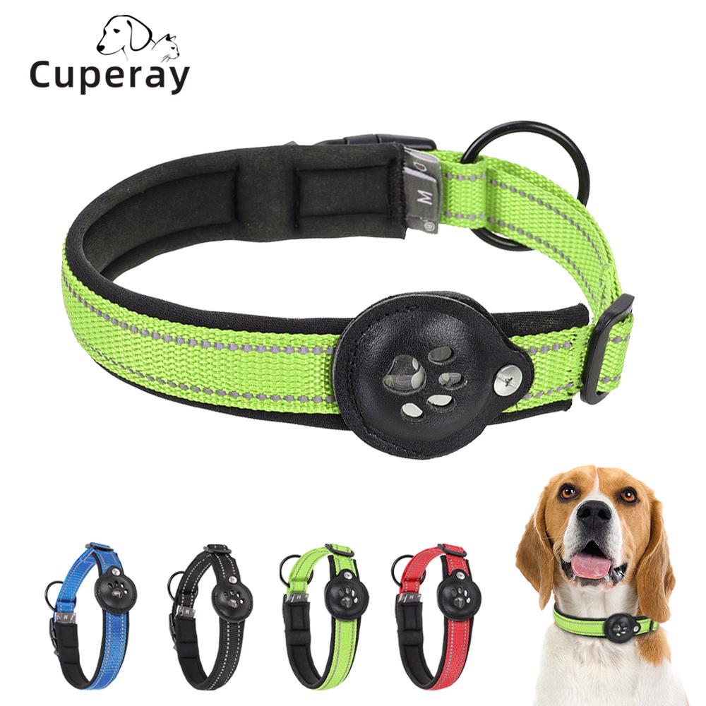 Classic Reflective AirTag Dog Collar,Padded Dog Collars,Adjustable Heavy Duty Dog Collars with AirTag Holder Case for Small Large Dogs