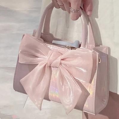 Modna lekka luksusowa torebka dla kobiet kopertówka torebka torba dziewczęca słodka różowa kokarda mała kwadratowa torba na ramię torba typu crossbody