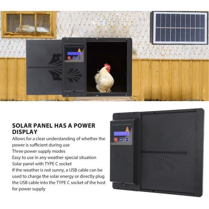 Porte automatique de poulailler AIMOONSA - ouvre-porte électrique LED, minuterie programmable, anti-pincement, noir