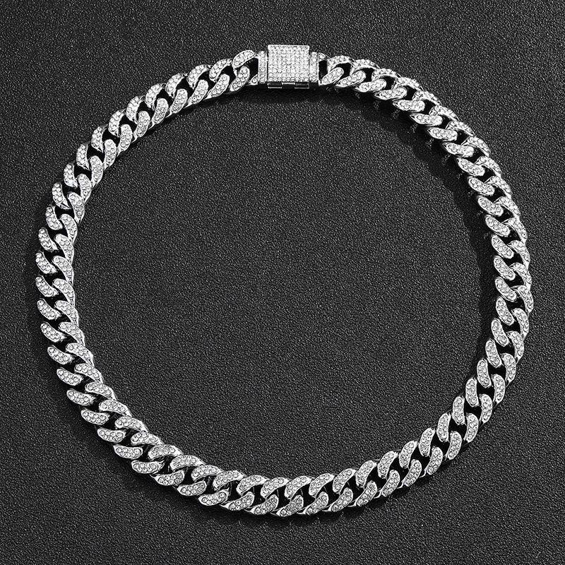Men s Trendy Rhinestone Box Clasp Cuban Chain Necklace - 13mm Hip Hop Style