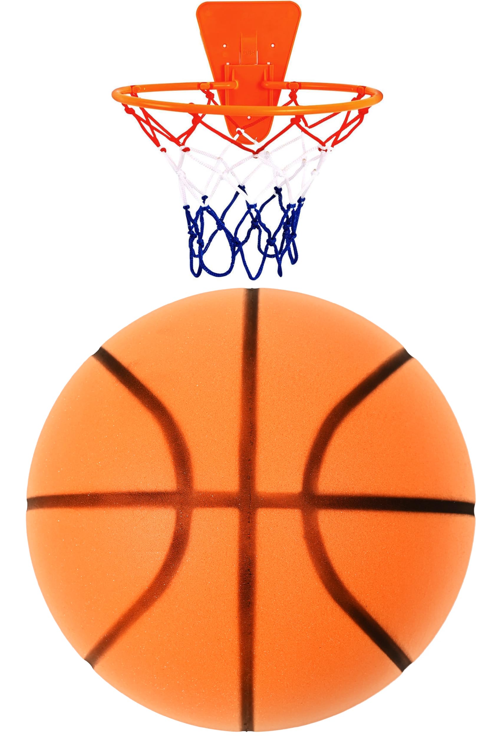Бесшумный баскетбольный мяч Rikopin с кольцом, Бесшумный мяч, Размер 5, Баскетбольный мяч из пенополиуретана с губкой, Тренировка по спорту в помещении [Размер 5 - Оранжевый - Кольцо