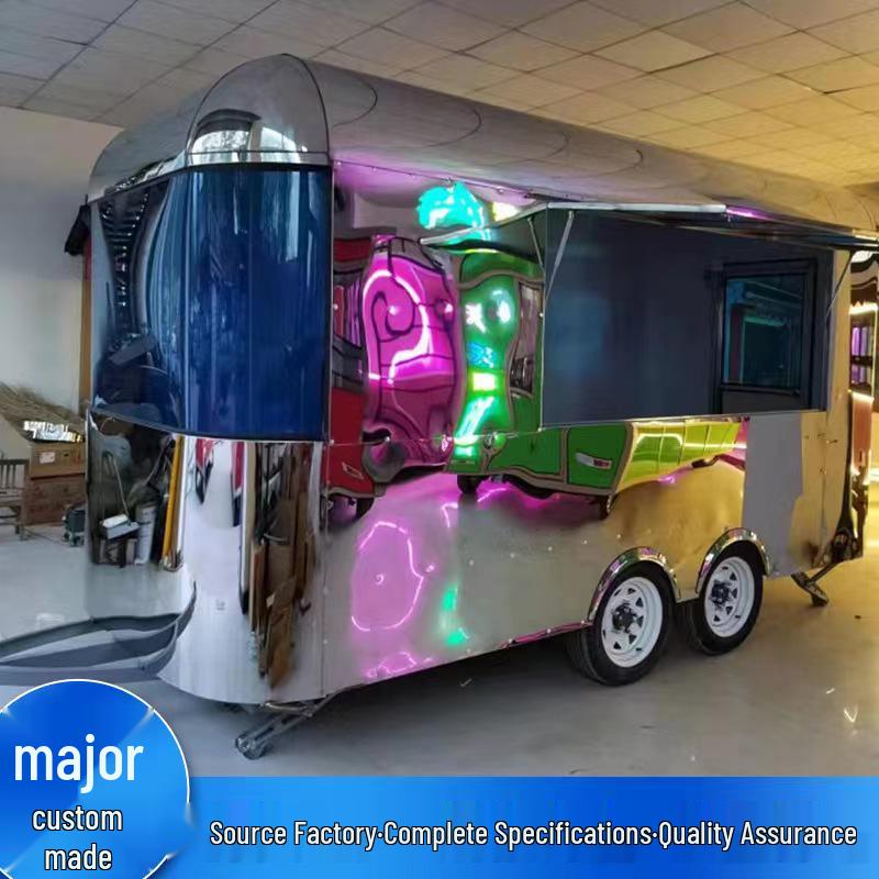 Stainless Steel Mobile Snack Cart: Fast Food, Skewers, BBQ, Cold Drinks - Multifunctional Dining Car for Scenic Areas.