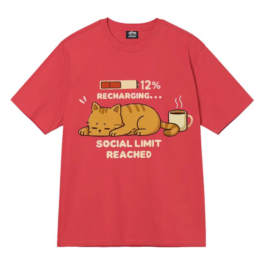 Recharging Social Limit Reached Funny Cat Meme T Shrits Fashion Graphics Mens Women T Shirt High Quality Short Sleeve Streetwear