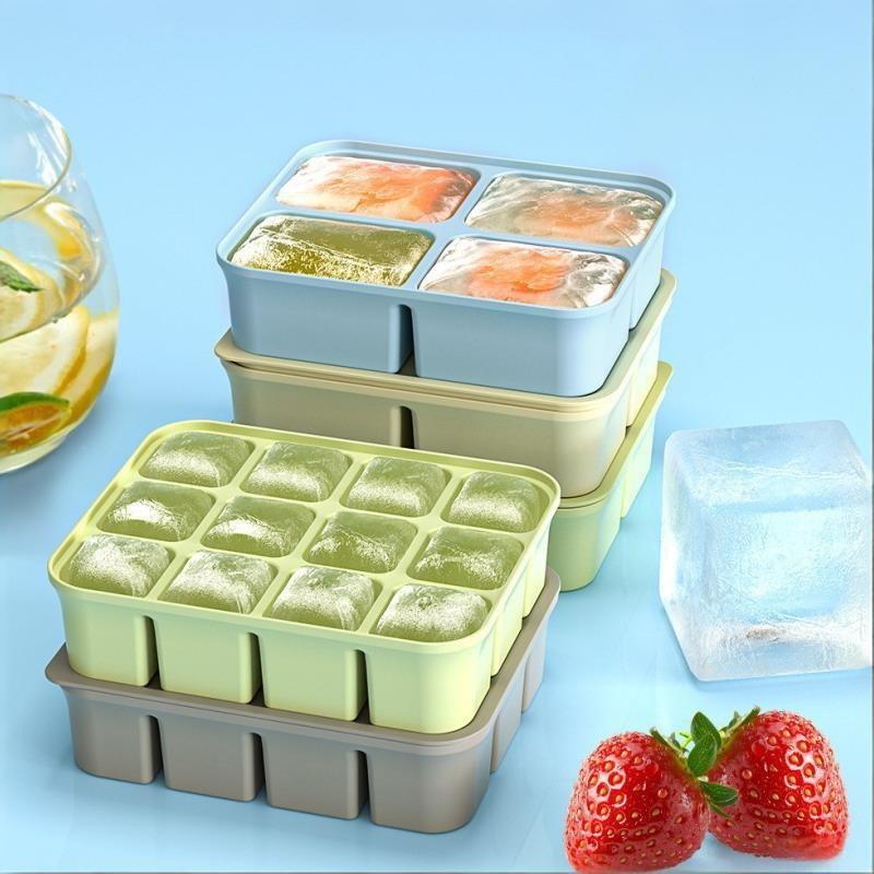 Baby Ice Cube Tray Silicone With Lids Flexible Ice Molds For Beverages,Baby Food Storage Mould, Bpa-Free