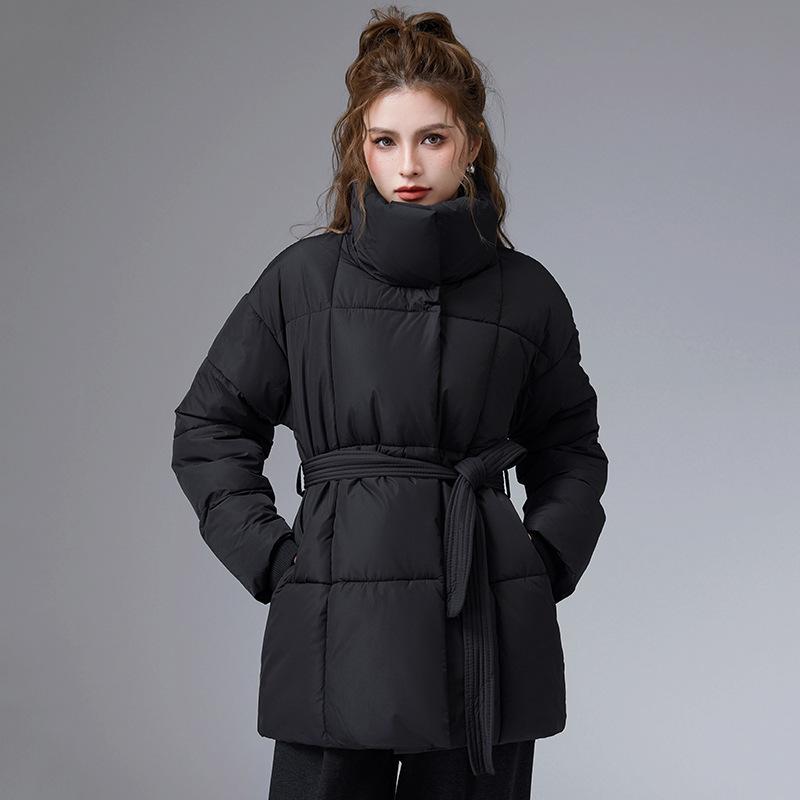 Winter new cotton-padded clothes, stand-up collar belt, thin women's loose and versatile cotton-padded jackets, fashionable cotton-padded clothes, wom