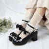 Girls' Shoes Ladies Heels Platform Cute Bow Lace Princess Mary Jane Lolita Shoes Party High Heel Buckle Women Pumps Pink 30-43