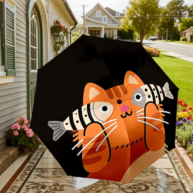 Adorable Cat with Fish Print Umbrella: Perfect for Outdoor Adventures, Auto-Opening & Closing, Lightweight and Durable, Ideal as a Gift 187