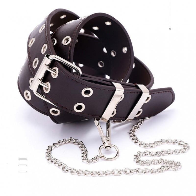 Black Versatile Womens Belt With Stylish Double Buckle And Metal Embellishment Chain