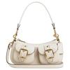 Ashton 25 Removable Shoulder Strap Top Zip Closure Handheld Crossbody Bag Patent Leather Medium Women Handbags Gold Pearl-White CV943-IMPRL