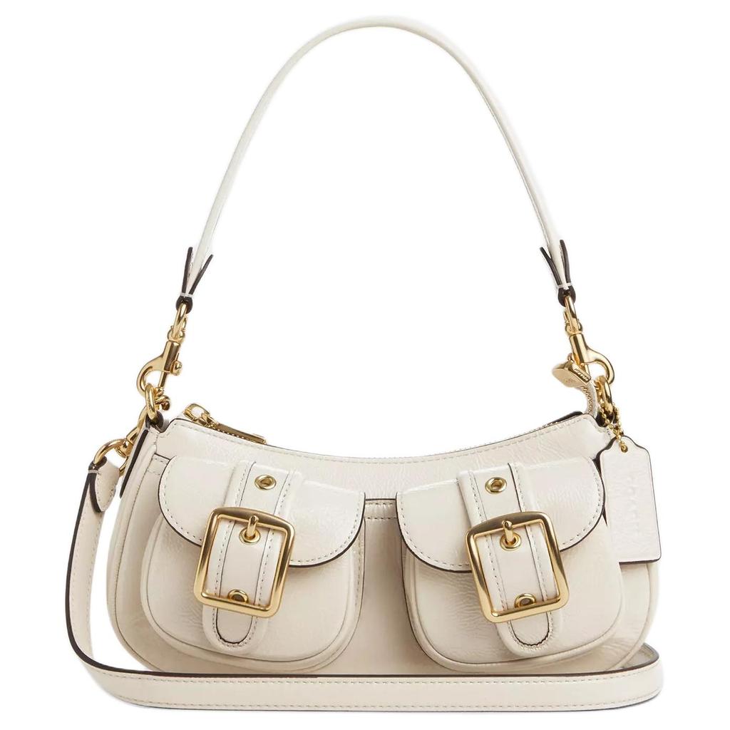 Coach Ashton 25 Removable Shoulder Strap Top Zip Closure Handheld Crossbody Bag Patent Leather Medium Women handbags Gold Pearl-White CV943-IMPRL