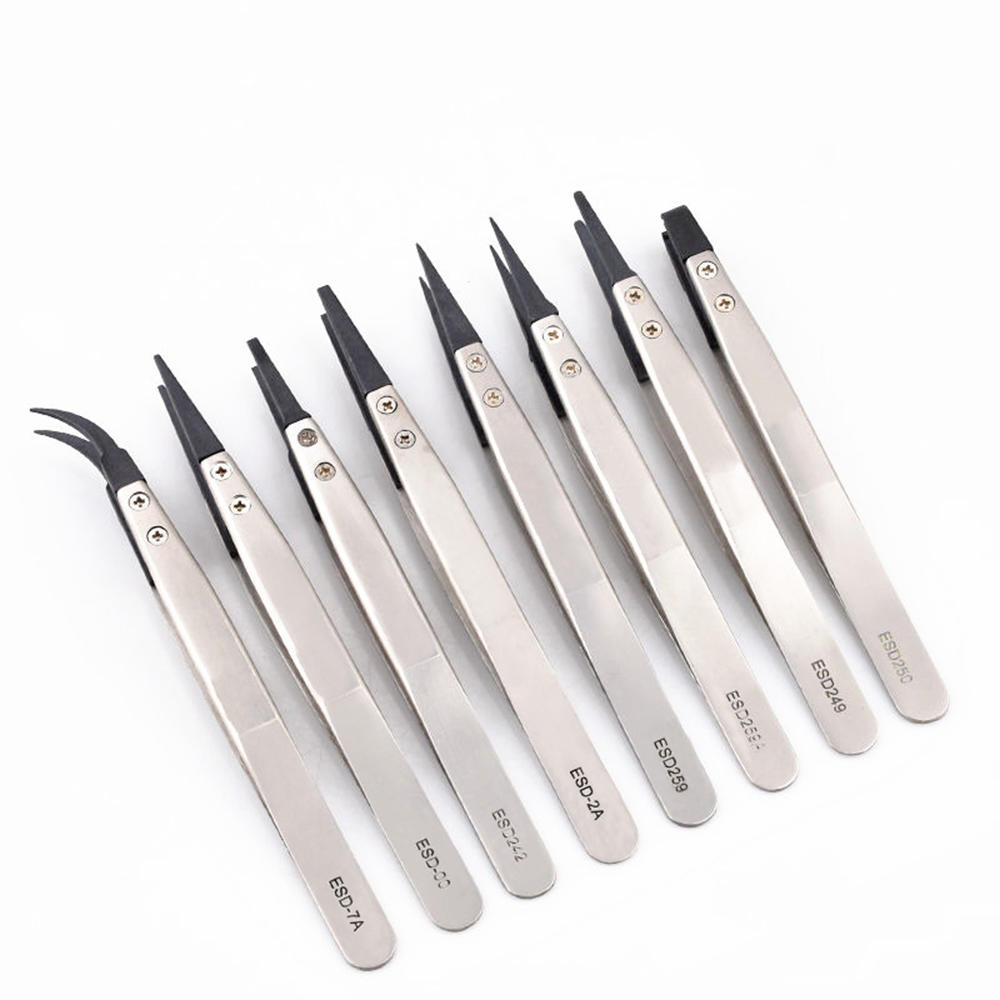 1pcs High Quality ESD Anti-Static Tweezers With Replaceable Tips Full Stainless Steel Body Carbon Fiber Conductive Plastic