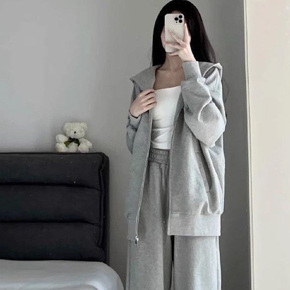 Korean Style Slim Fit Loose Sportswear: Autumn/Winter Hooded Two-Piece Set - Casual Student Running Outfit