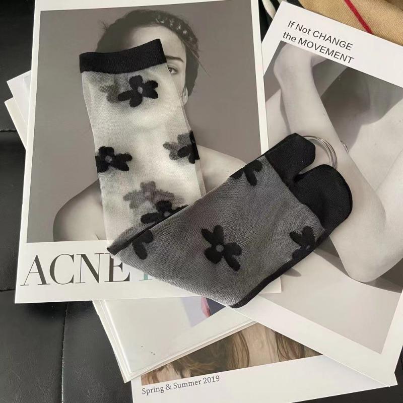 

Ультратонкие Прозрачные Женские Носки с Раздельным Пальцем Черные Белые Летние Хрустальный Шелк Цветочный Ажур Прозрачные Носки с Двумя Пальцами Японские Таби one size