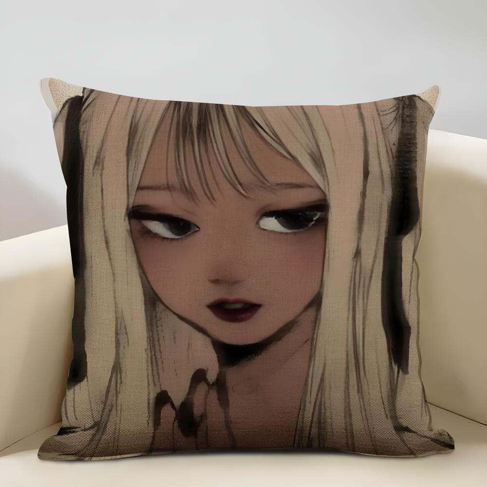 American-style Girls' Anime Cushion Cover Household Decoration Linen Sofa Cushion Cover: Skin-Friendly & Breathable With Invisib