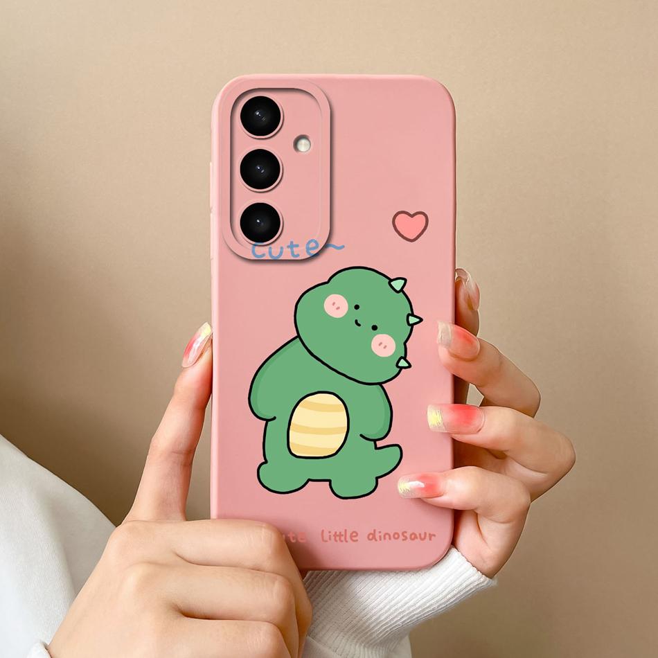 Case For Samsung S24 Plus Ultra Dinosaur Soft Liquid Silicone Lens Protection Anti Choc Cover For Galaxy S 24 S24+ S24Ultra Capa