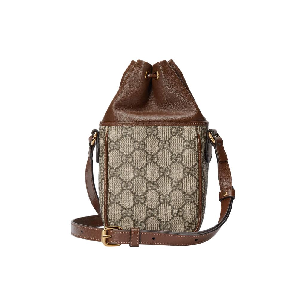 Gucci GG Supreme Mini Bucket Bag Beige Brown Leather And Canvas Trim Gold Hardware Crossbody Handbag for Men Women Daily Commute 746303-9AADJ-9745