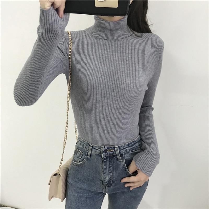 Maglione Dolcevita Lavorato a Maglia Elasticizzato Casual da Donna Slim Solido Inverno Autunno