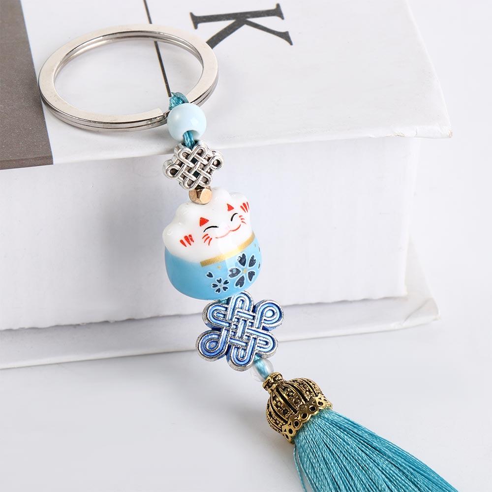Cat Kids Toy Random Tassel Key Holder Lucky Cat Keyring Weaving Key Chains Lucky Cat Keychain