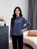 2025 Women's Fleece-Lined Long-Sleeve Shirt - Autumn/Winter Vertical Stripes, Lapel, Warm & Versatile for Commuting