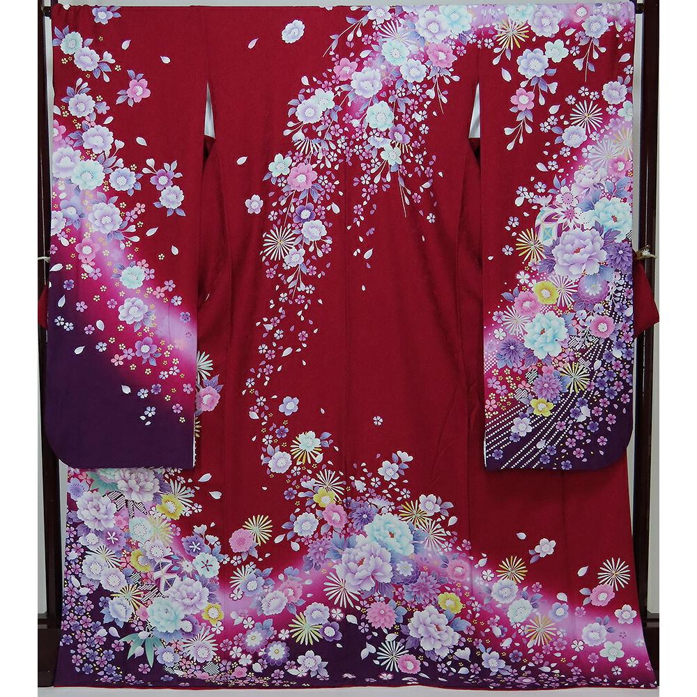 

[Used] Good condition, Crest design, Furisode, Popular pattern, RedPurple