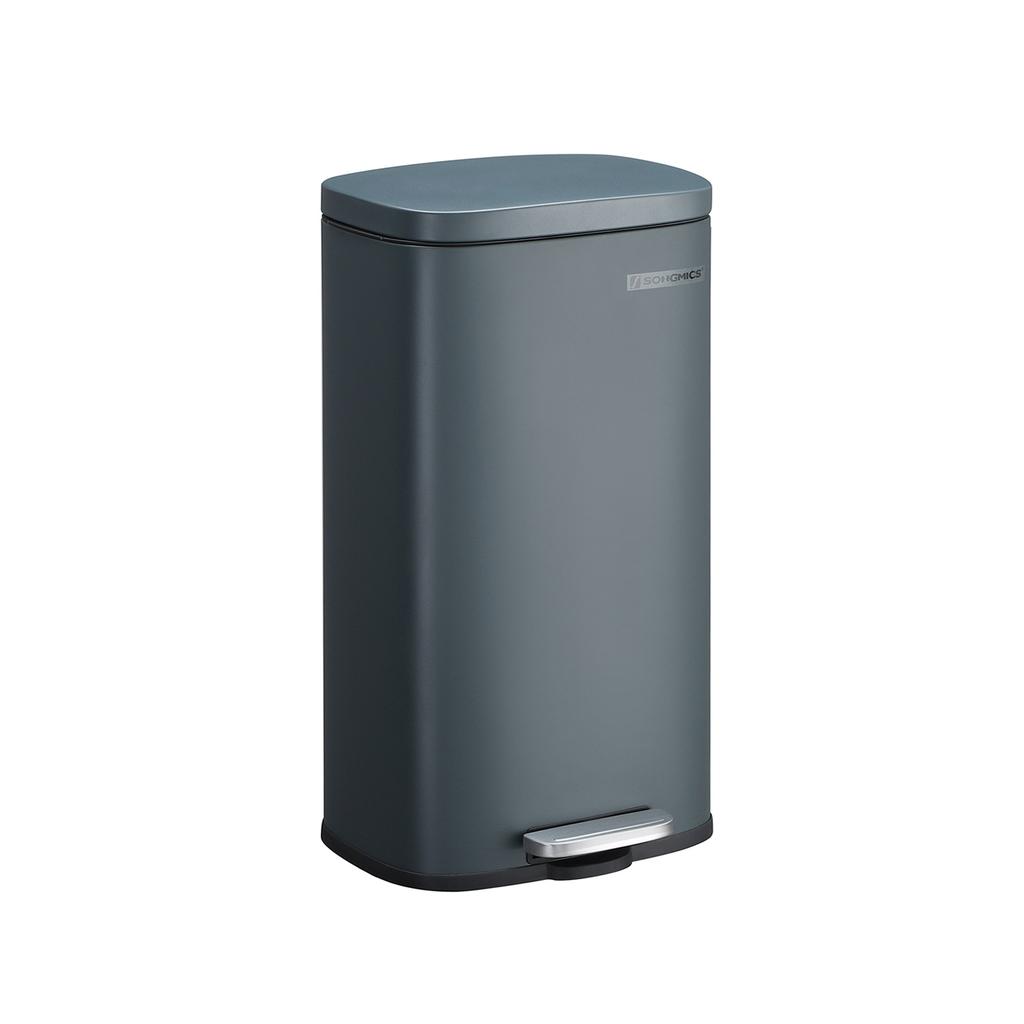 SONGMICS Pattumiera da Cucina, Pattumiera a Pedale da 30 L con Secchio Interno in Plastica, Coperchio, Chiusura Morbida, Controllo degli Odori, Grigio Fumè