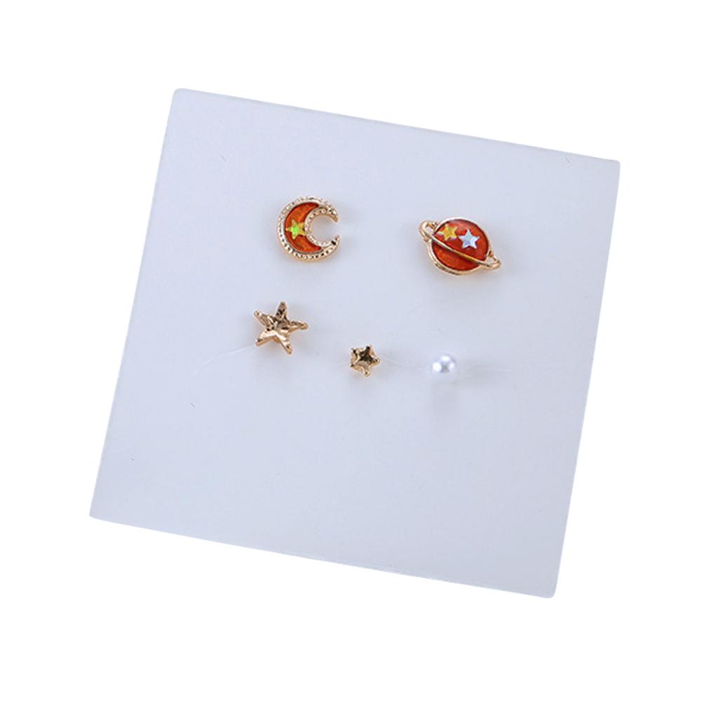 5 Piece Set Fashionable Simple Planet Moon Star Pearl Asymmetric Ear Studs