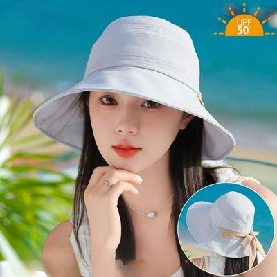 Casual Sun Protection Uv Protection Sunshade Hat Fisherman Hat For Women Fashion Soild Color Bucket Hat Bowknot Hat Adjustable Breathable Sun Hat