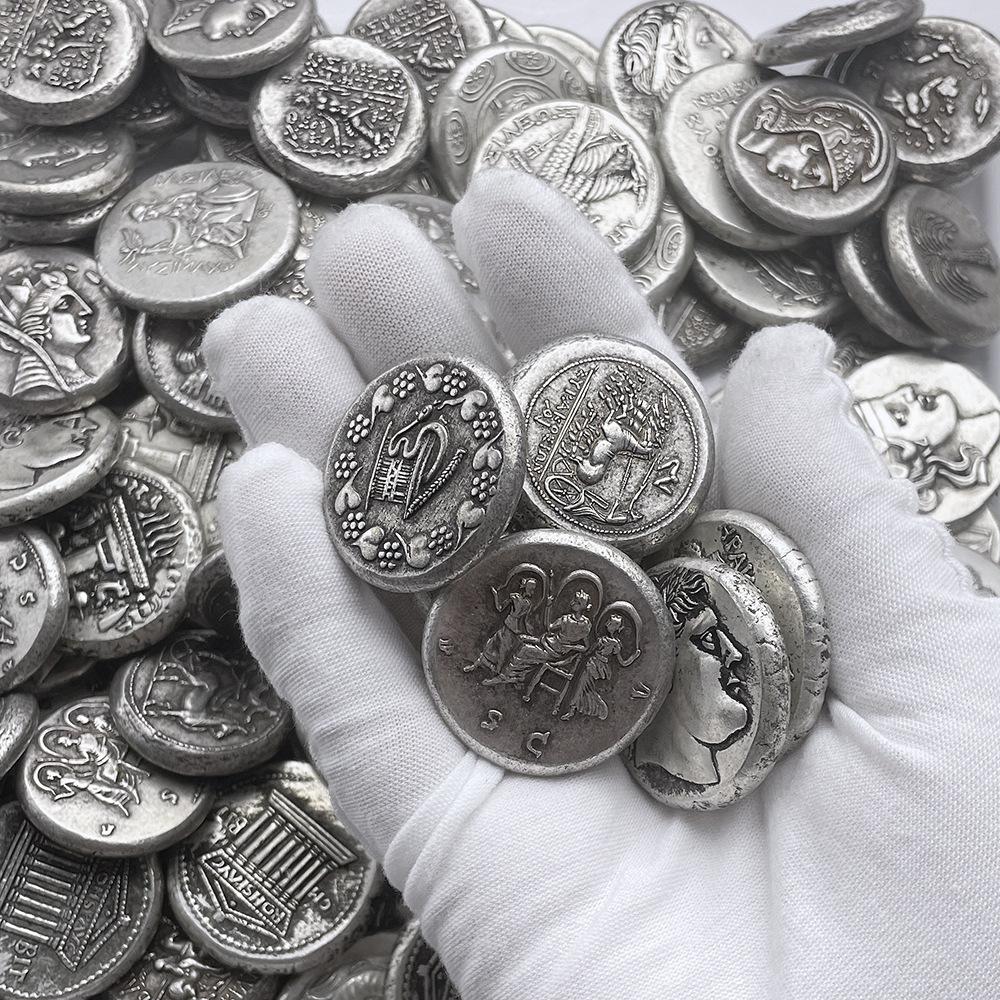 Retro, zesílené a těžší, řecké mince, mytologické mince, zlaté a stříbrné mince, pamětní medaile, starožitné měděné mince, vyřezávaná nika DIY