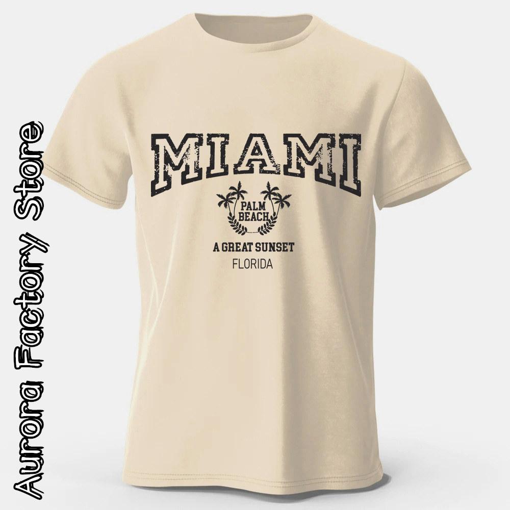 MIAMI Potisk Tričko Léto Pánské Ležérní Bavlna O-Výstřih Topy Trička Pánská Móda Camiseta Krátký Rukáv Oblečení Vintage Streetwear
