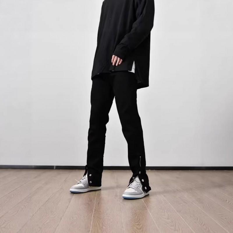 Mens Black Slim Straight Jeans Streetwear Vibe Loose Fit Casual Daily Wear Youth Fashion
