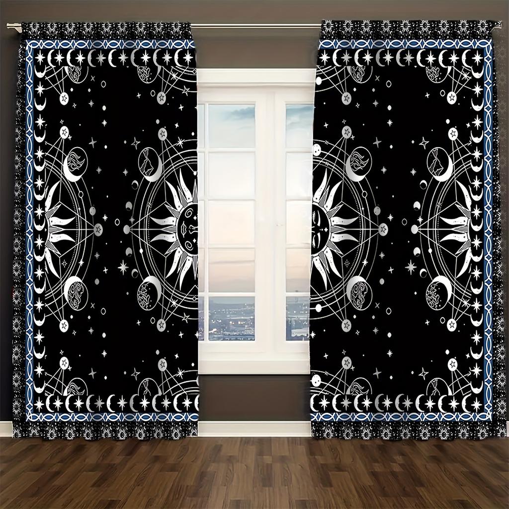 2-Piece Card reading Starry Sky Semi-Sheer Curtain Set - Polyester   Machine Washable   Rod Pocket Design For Bedroom & Living Roo