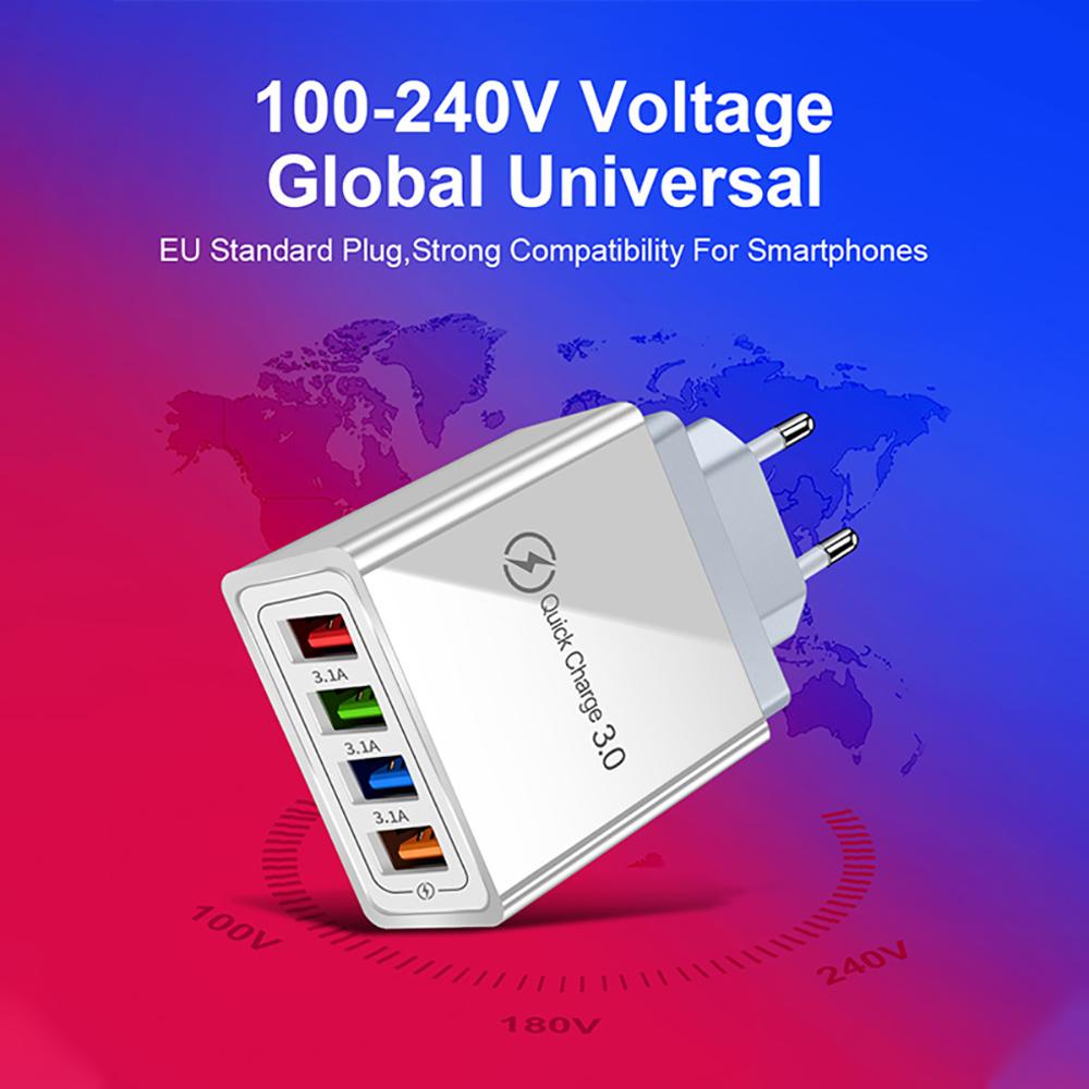 QC3.0 Быстрое зарядное устройство 4-портовое USB-зарядное устройство Настенное мобильное зарядное устройство Быстрое зарядное устройство для IPhone 11 Samsung S9 Huawei Xiaomi Адаптер питания