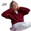 Lady Sweatshirt Women Solid Color Collared Sweatshirt, Loose Half Zipper Collar Pullover Top, Casual Sports Long Sleeve Outfits for Autumn Winter
