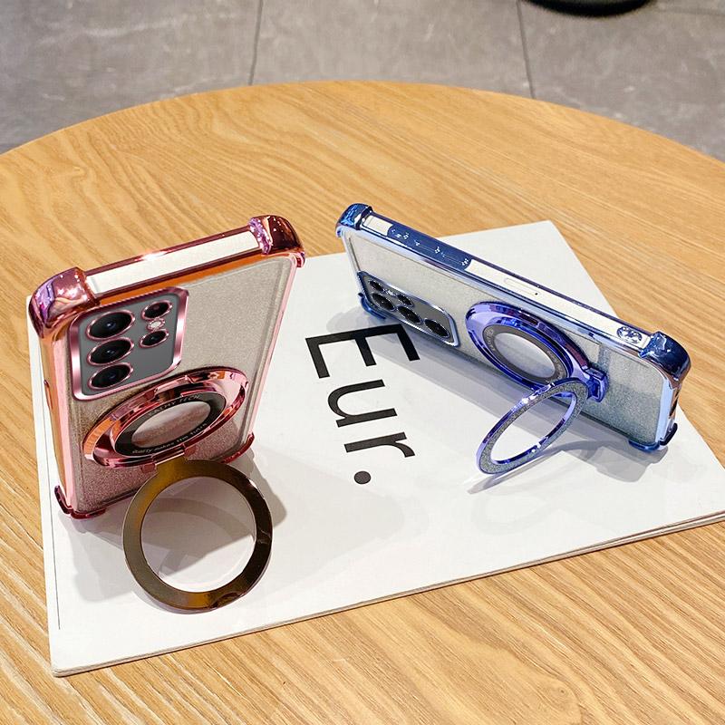 Clear Plating Shockproof Magnetic Ring Phone Case For OPPO A40M A40 A60 A80 A3X A3 Pro 5G Realme 13 Pro Plus Glitter Soft Cover
