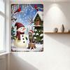 Vintage Christmas Snowman & Tabby Cat Tin Sign, Snowy Landscape with House Cardinals, Retro Rusty Border Metal Poster for Home W