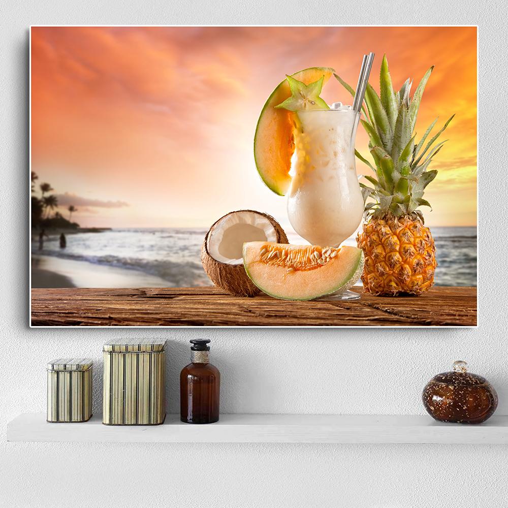 Modern Fresh Fruit Juices and Cocktails Canvas Painting Summer Sea Wall Picture Posters and Prints for Living Room Decor Cuadros