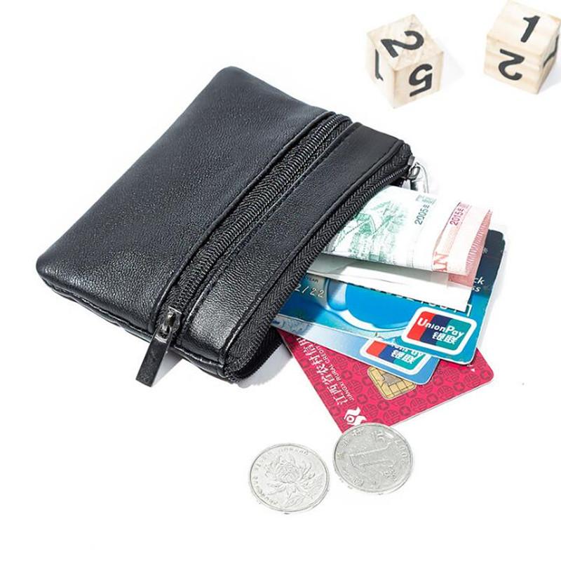 Men'S Coin Purse Pu Leather Single Zipper Multi-Function Mobile Phone Coin Purse Fashion Men'S Mini Wallet Black