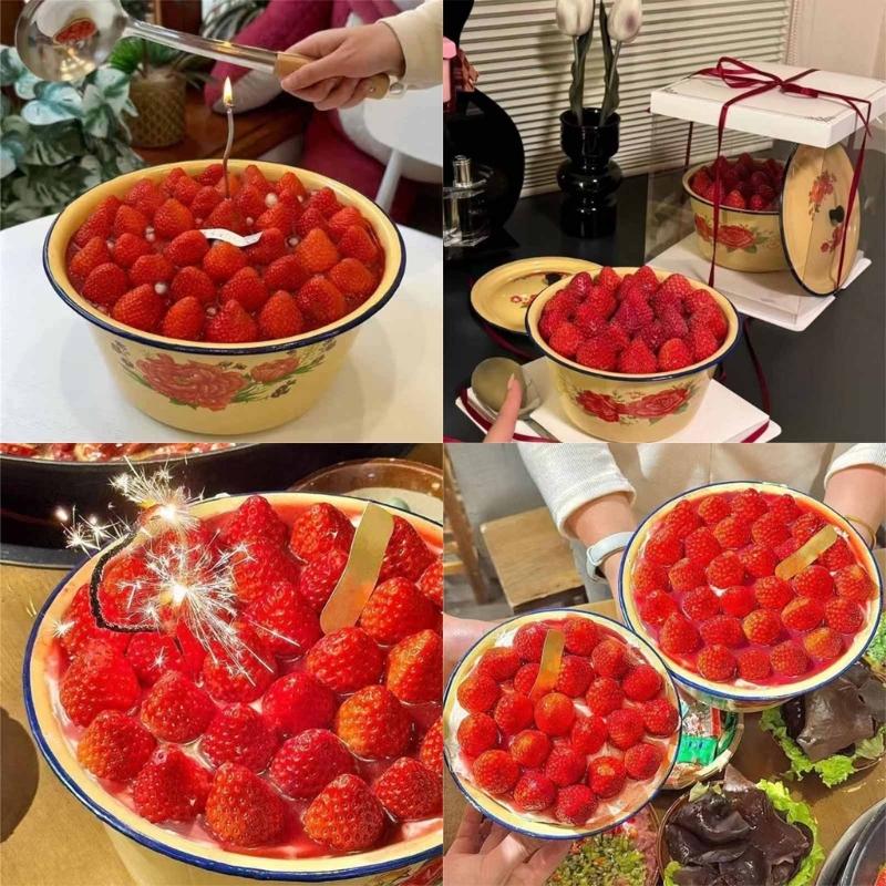 Enamel Snacks Bowl Large Capacity Cake Dessert Container with Lid Enamel Washbasin for Storing Soups and Vegetables