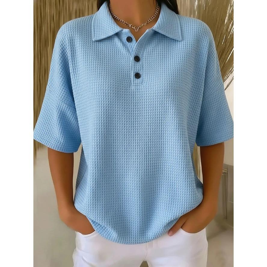 YYFS Camicette e camicie con collo a polo, maniche corte, stampa tinta unita, moda casual estate primavera
