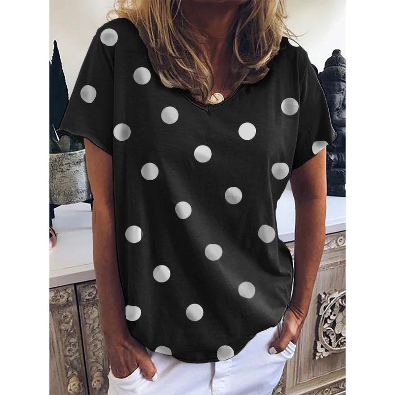 and America Cross Border Export Fashion Summer Women's Casual Short Sleeve T-Shirt Loose Polka Dot Plus Size Plus Size Ladies Half Sleeve Top T-shirt
