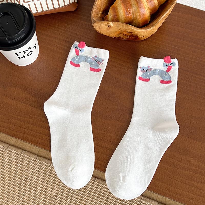 

Female Autumn New Cartoon Funny Cute Three Dimensional Cat Boneless Tube Stack Socks 1 pair белый