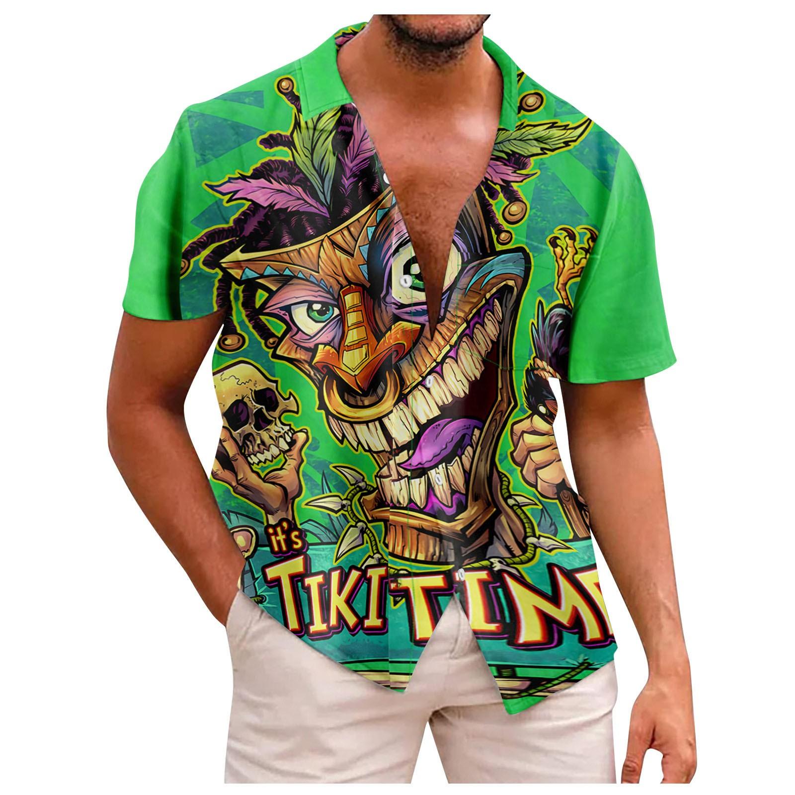 

Новая летняя мужская облегающая рубашка с принтом, большая модная повседневная мужская рубашка с коротким рукавом M зелёный