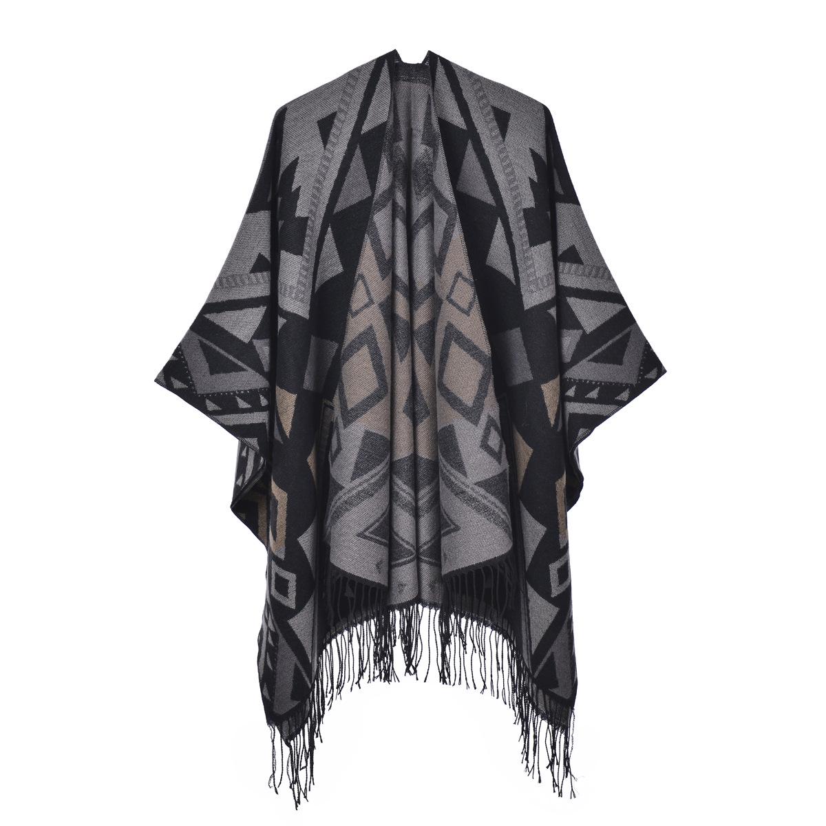 

Новая женская богемная кашемировая шаль с бахромой - Теплая накидка с разрезами в стиле Юньнань для кемпинга и фото. 130x150 cm