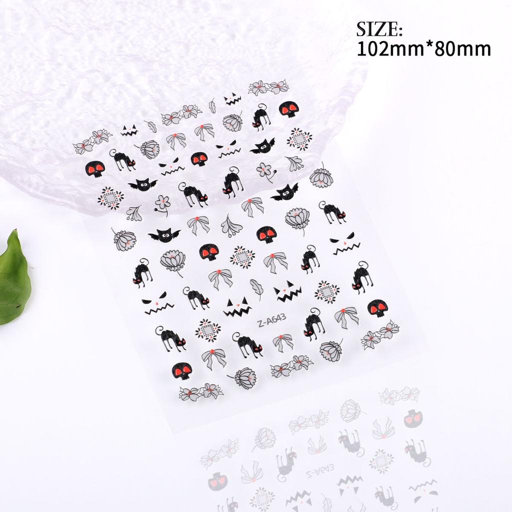 5D Geprägter Nail Art Sticker Halloween Cartoon Spinnennetz Geist Kürbislaterne Nagel Klebeaufkleber